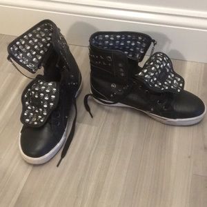 Black Studded high top sneakers with skulls